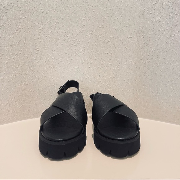 French Connection Rowan Criss Cross Black Chunky Heel Sandals Size 9 NEW - Picture 6 of 12